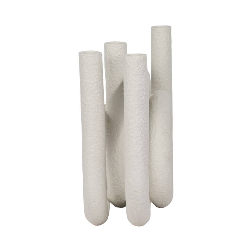 Candle Holder - White Polyresin Twisted Ring 4-Taper, 12 in.