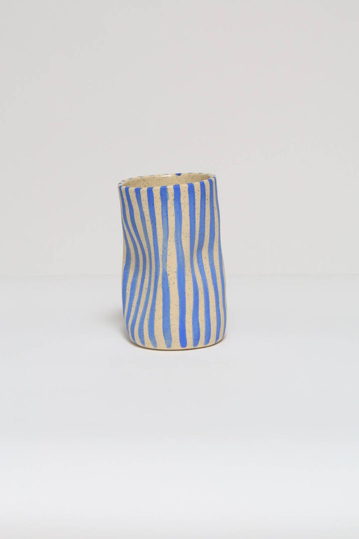 Squished Striped vase: Yellow / Large