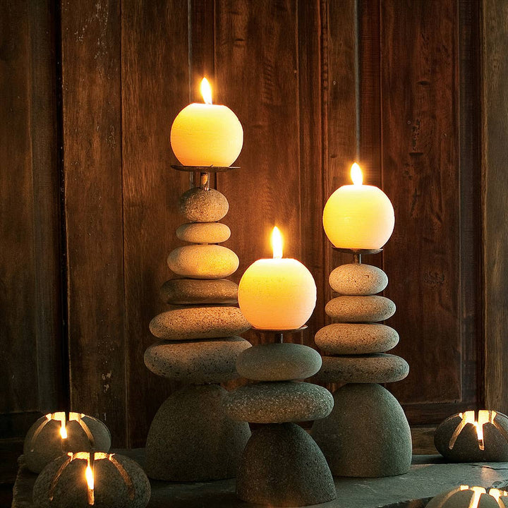 Rock Cairn Candle Holder: Quintuple 10"H