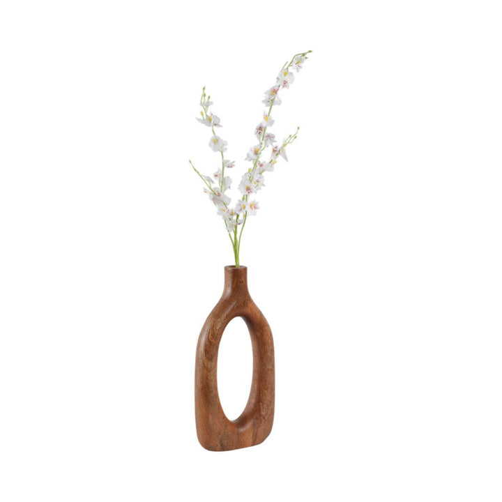Brown 14x7 in. Wooden Casual Novelty Open Cut-Out Vase