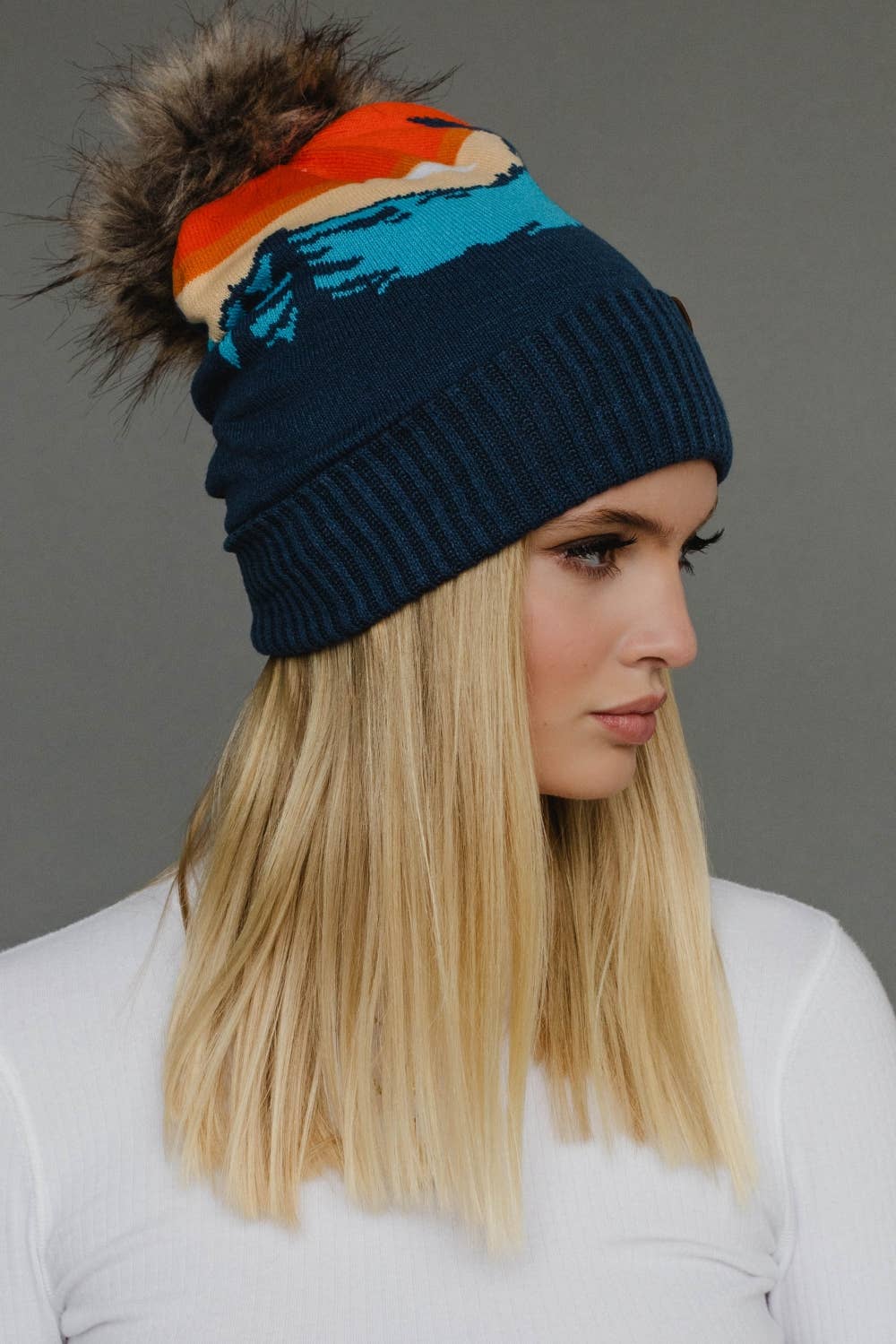 Navy Forest Landscape Pom Hat