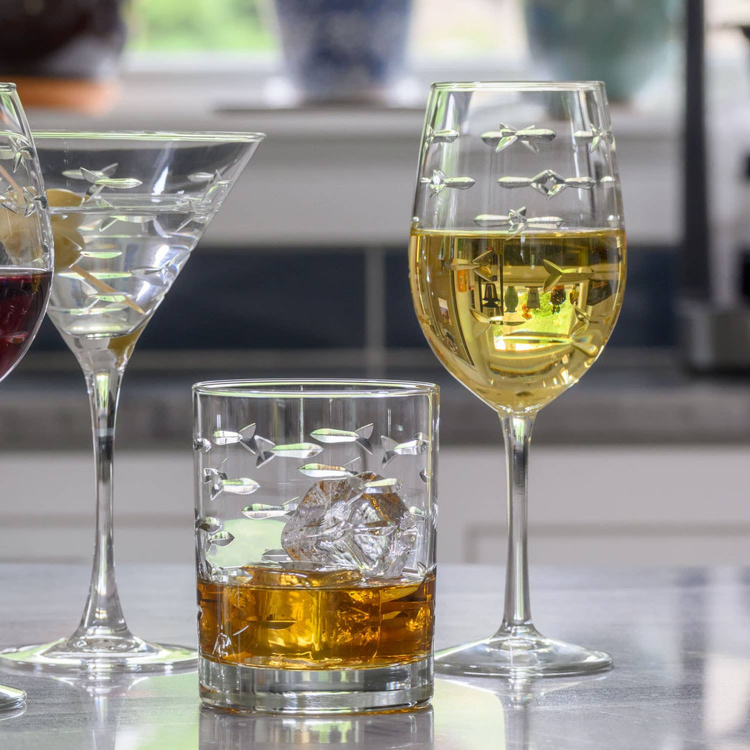 School of Fish Double Old Fashioned Glass 13oz (Set of 2)