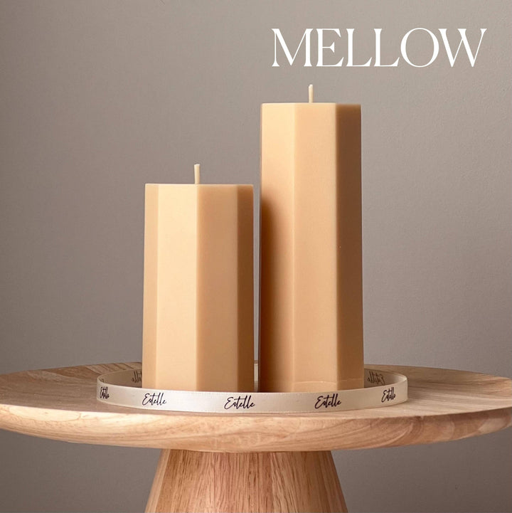 Classic Hexagon Pillar Candle Set: Cream / Set of 2