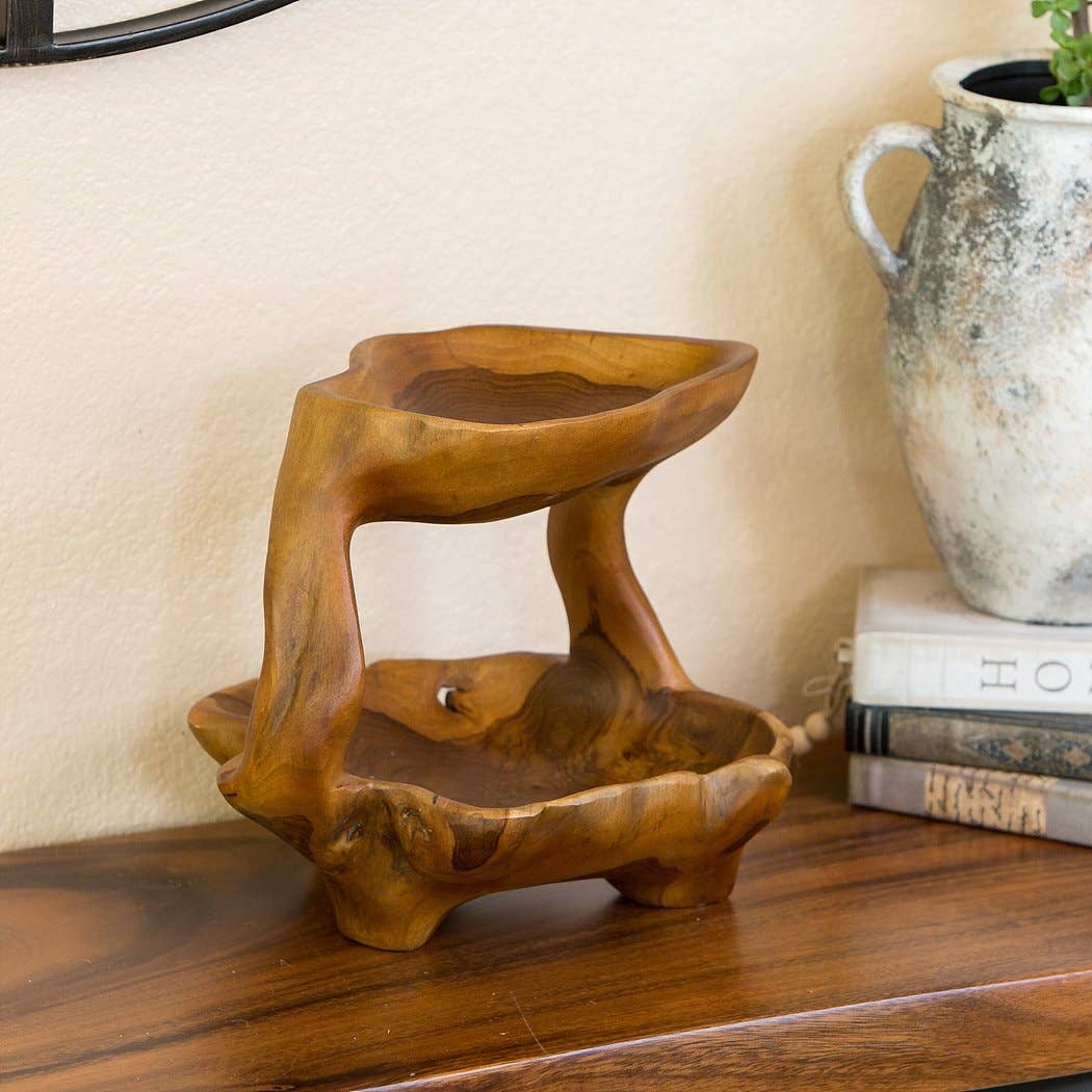 2 Tier Teak Root Tray