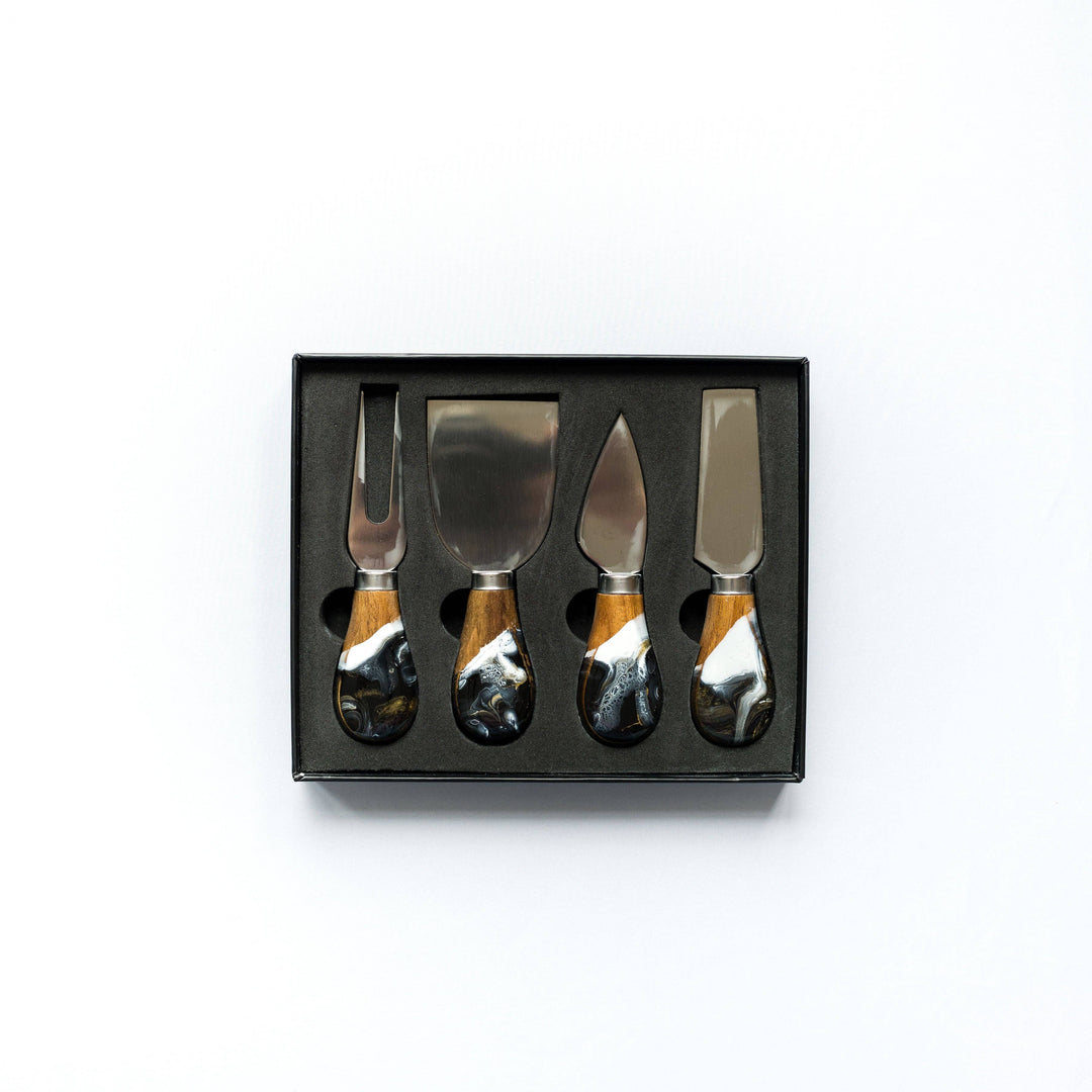 Resin Coated Cheese Knife Set: Black Ember