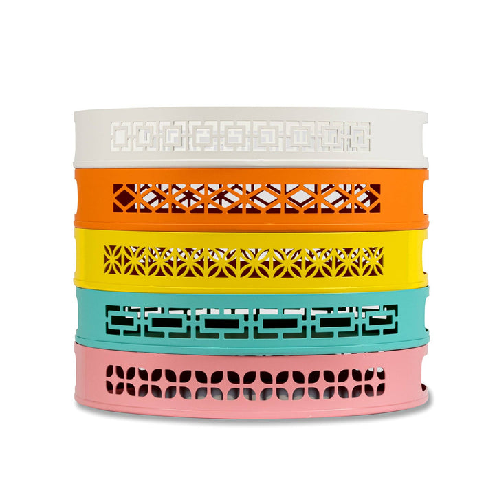 Breeze Block Metal Serving Tray 13" Round-White