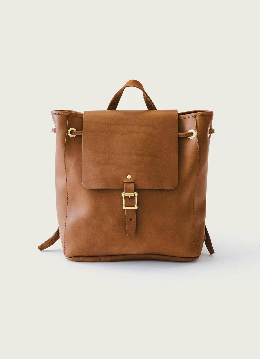 Leather Drawstring Backpack: Tan