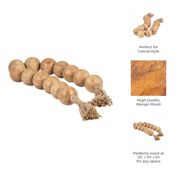 Mango Wood Jute Tassel Beaded Garland - Brown, 32 in.
