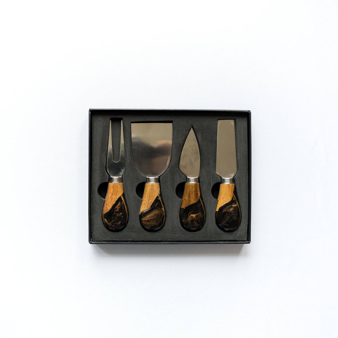 Resin Coated Cheese Knife Set: Black Ember