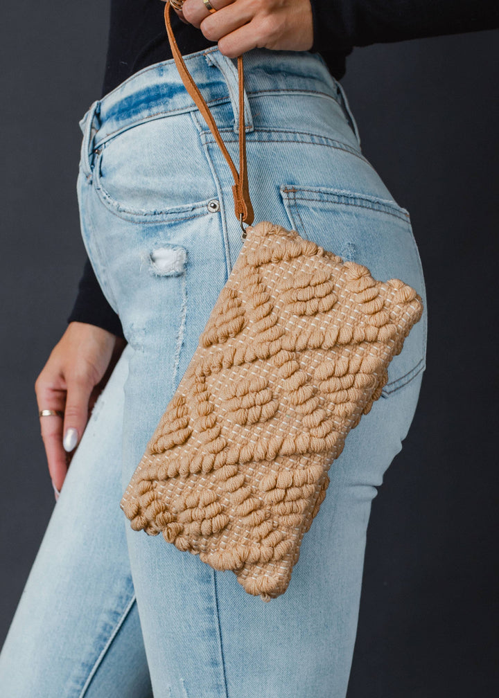 Camel Diamond Pattern Wristlet