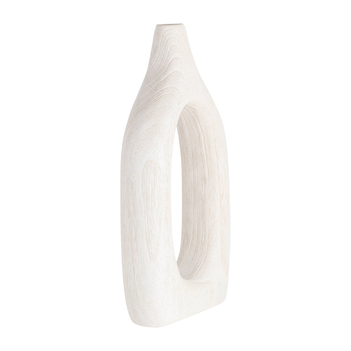 Paulownia Wood Abstract Cut-Out Vase - White, 14 in.
