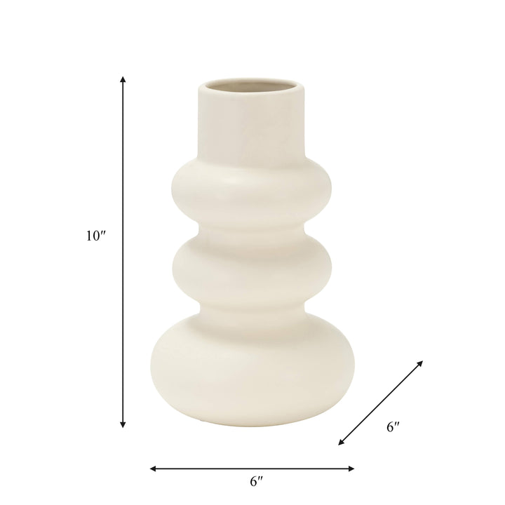 Decorative Vase - Ivory Ceramic Stacked Spheres, 10 in.