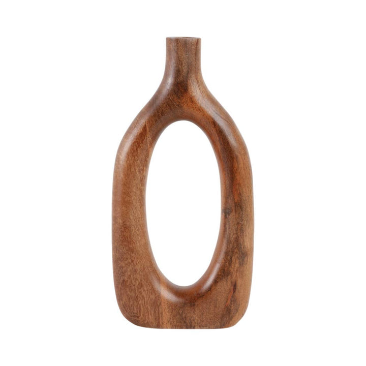 Brown 14x7 in. Wooden Casual Novelty Open Cut-Out Vase