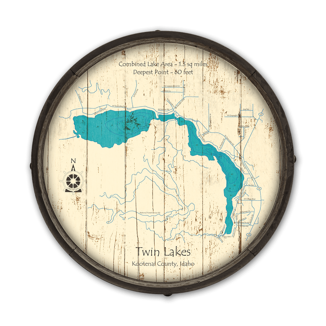 Twin Lakes, Idaho on a Barrel End: Wood / 24" x 24"
