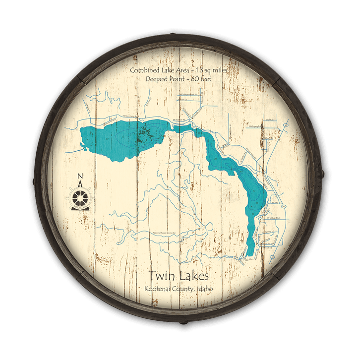 Twin Lakes, Idaho on a Barrel End: Wood / 24" x 24"