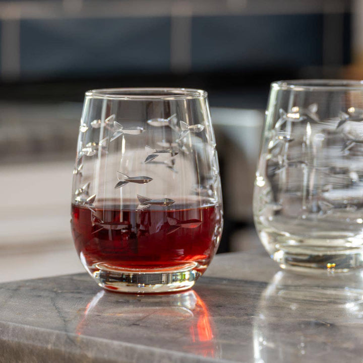 School of Fish 15oz Clear Stemless Wine Tumbler Glass