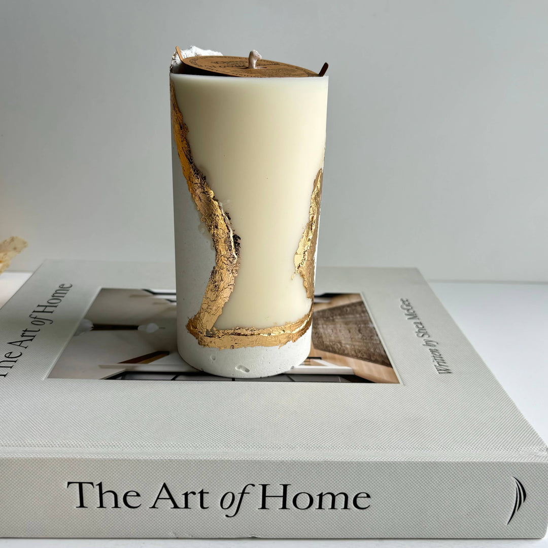 Concrete Pillar Candles | Candle: Black & Sahara Sunset / Morroccan Cashmere