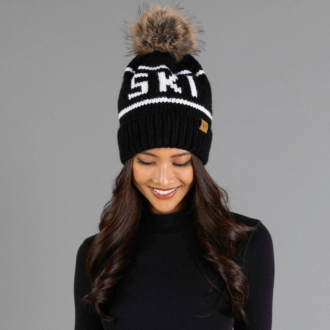 Black & White Ski Pom Hat