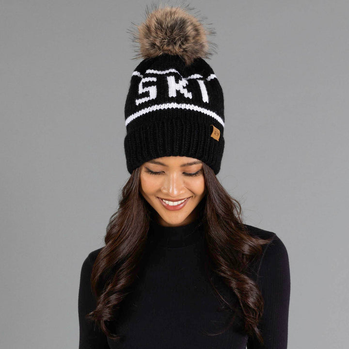 Black & White Ski Pom Hat