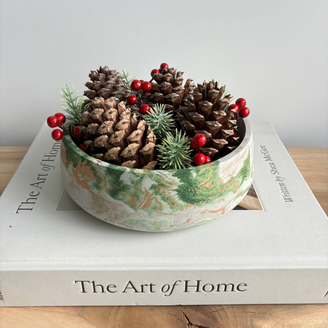 Daza - Decorative Concrete Bowl | Centerpiece Bowl : Off-White Gold & Silver