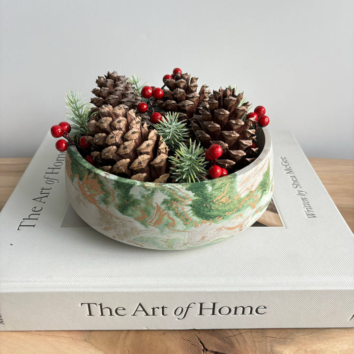 Daza - Decorative Concrete Bowl | Centerpiece Bowl : Off-White Gold & Silver