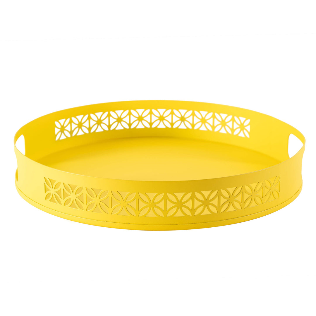 Breeze Block Metal Serving Tray 13" Round-Lemon