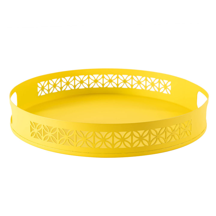 Breeze Block Metal Serving Tray 13" Round-Lemon