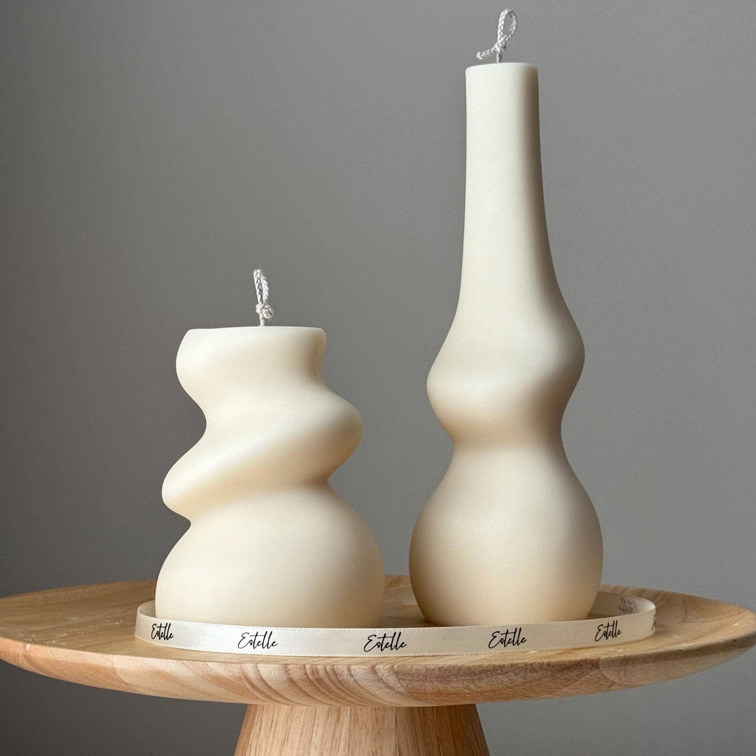 Irregular Pillar Candle Duo: Cream / Unscented