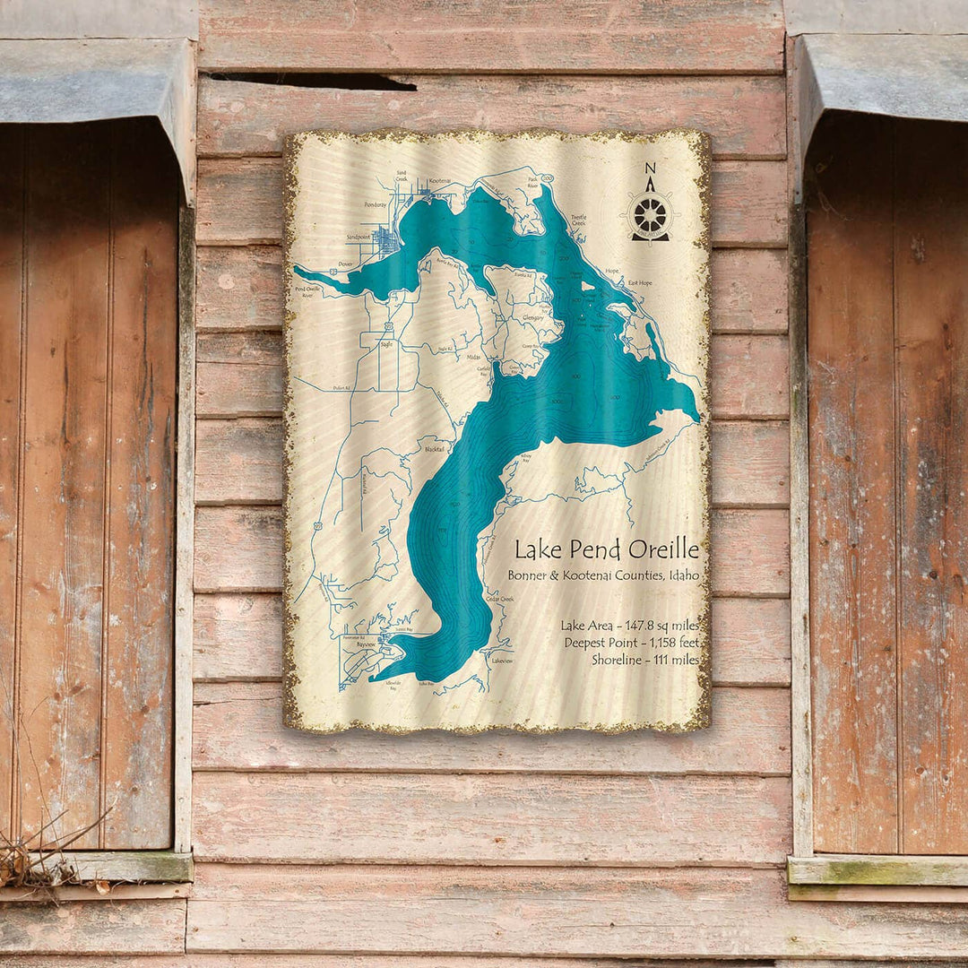 Lake Pend Oreille, Idaho - Corrugated Metal Wall Art: Corrugated Aluminum / 22.25" x 31.5"