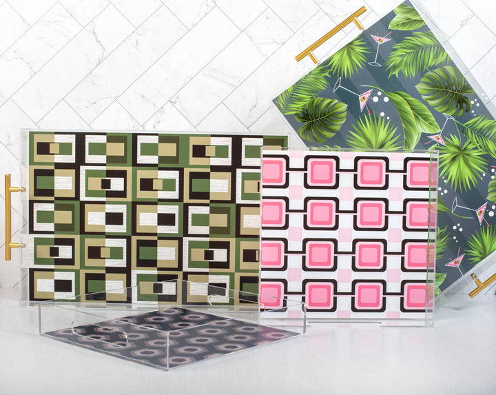 Green Square in Rectangle Acrylic Tray with Gold Handle