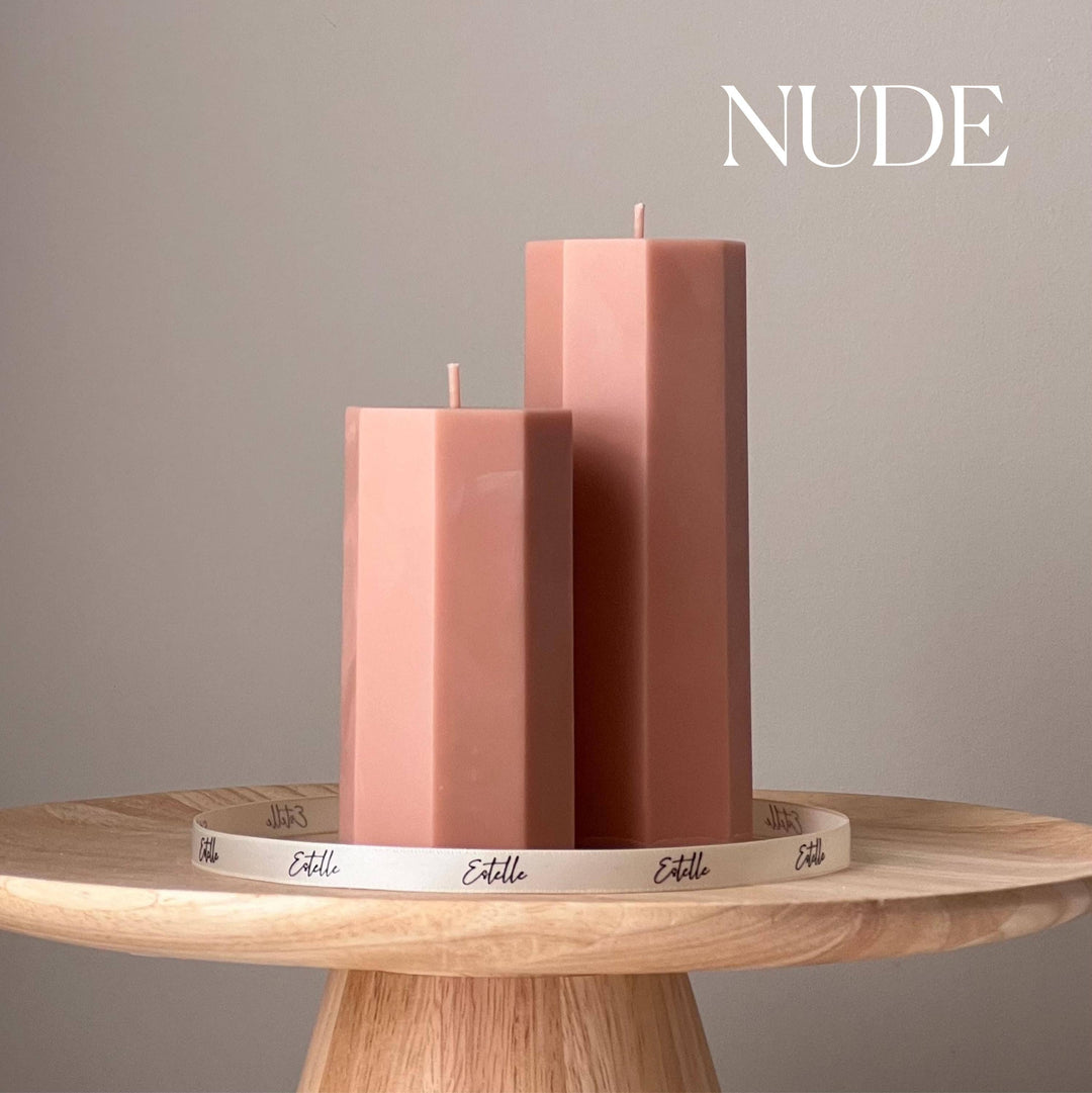 Classic Hexagon Pillar Candle Set: Cream / Set of 2