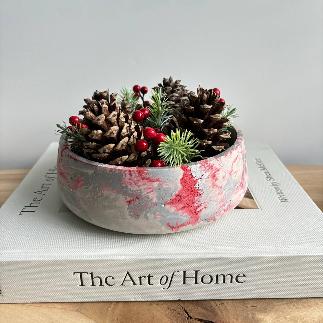 Daza - Decorative Concrete Bowl | Centerpiece Bowl : Off-White Gold & Silver