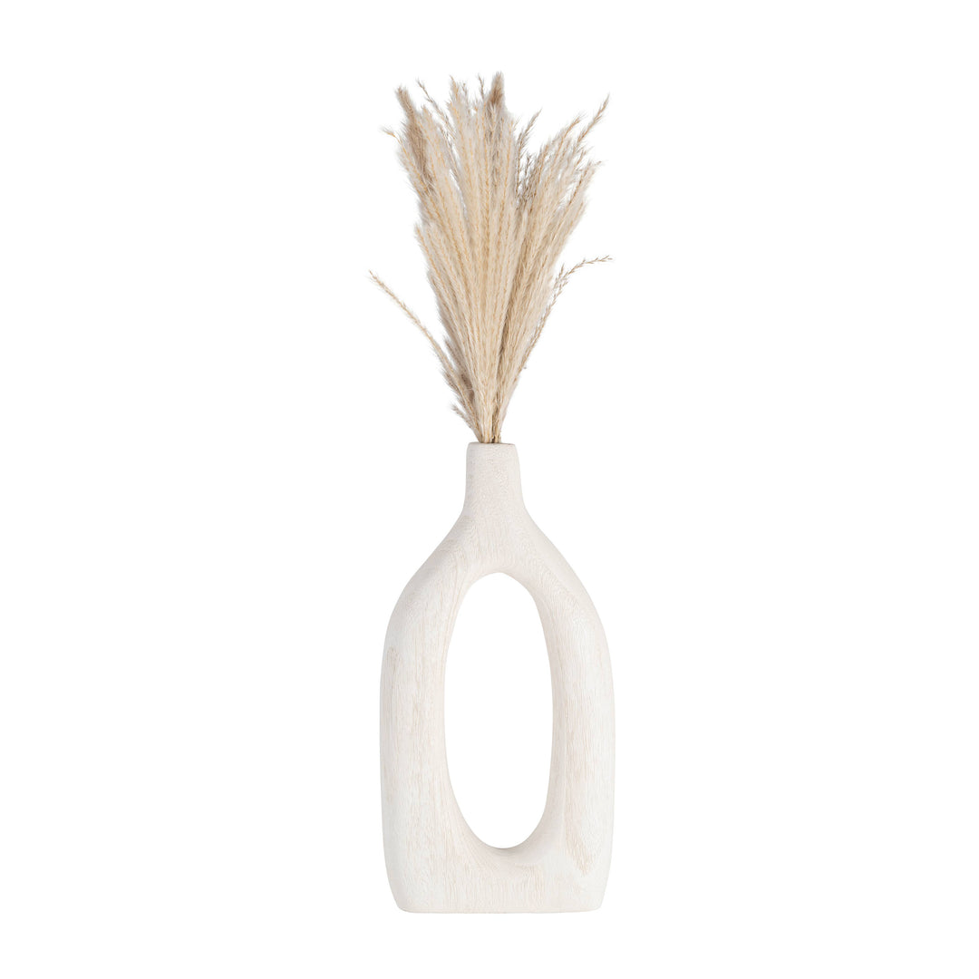 Paulownia Wood Abstract Cut-Out Vase - White, 14 in.