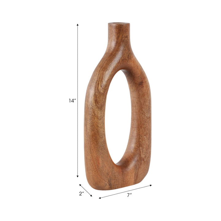 Brown 14x7 in. Wooden Casual Novelty Open Cut-Out Vase