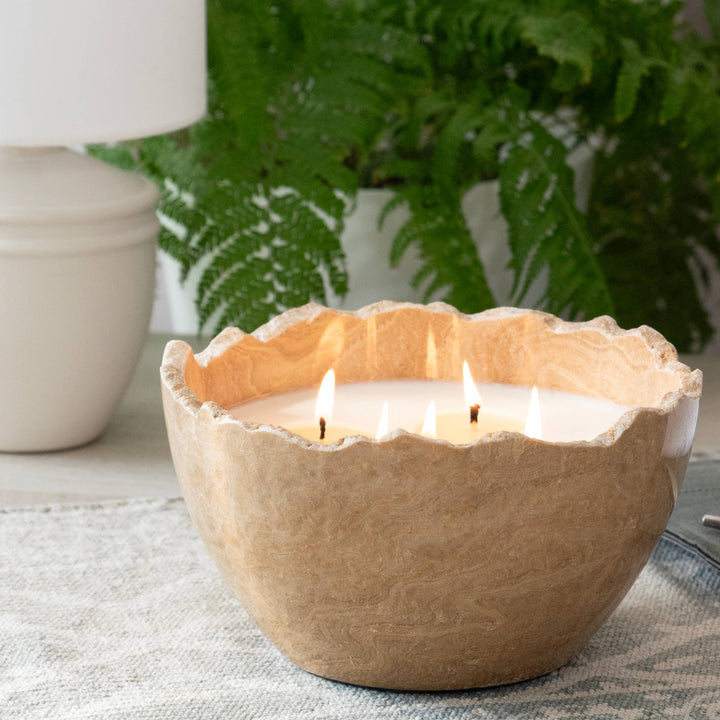 Large Travertine Stone Bowl Candle in Palo Santo Fragrance