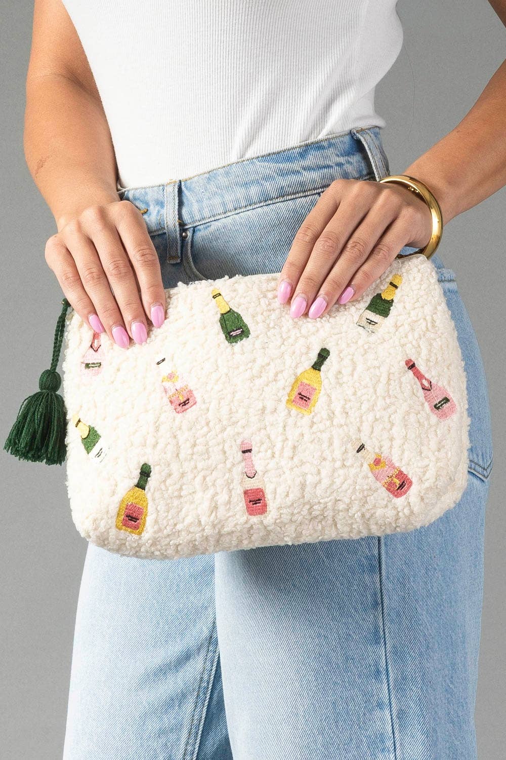 Champagne Bottles Textured Travel Pouch