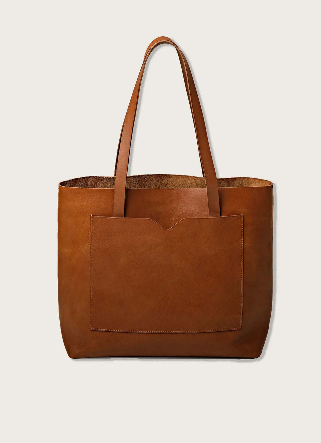 Leather raw edge wide tote bag: Olive