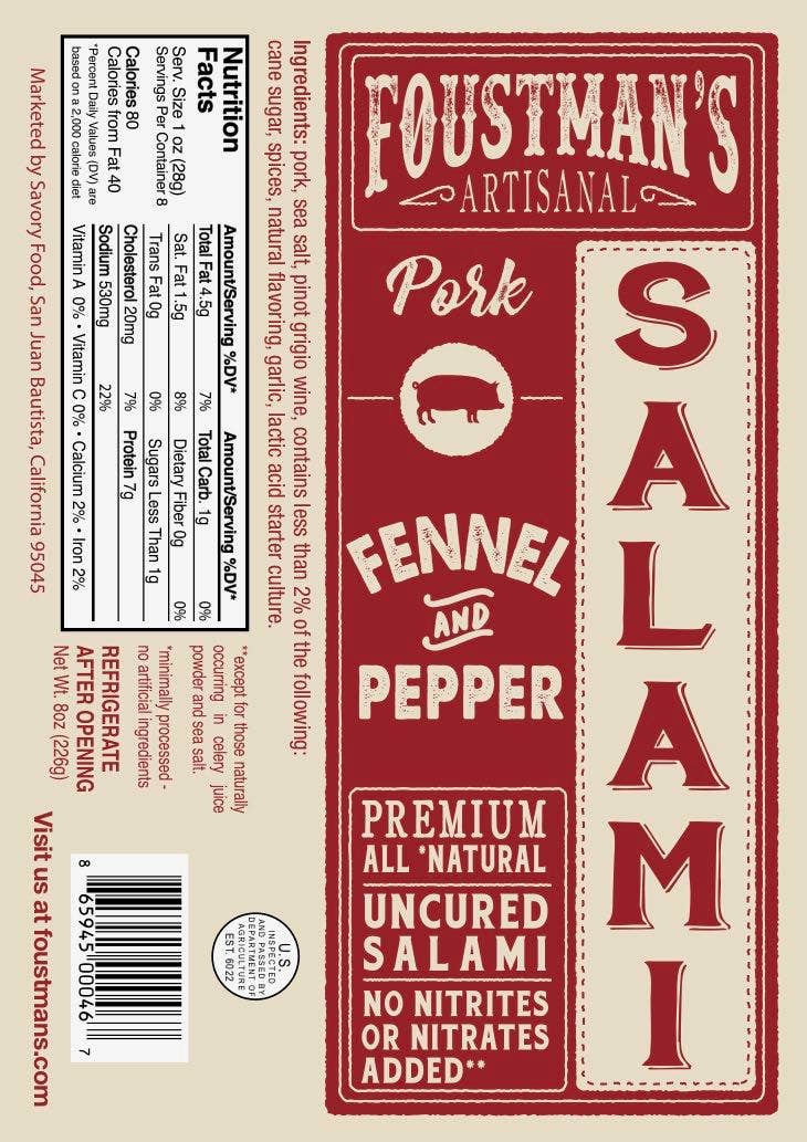 PORK FENNEL & PEPPER | FOUSTMAN'S ALL-NATURAL UNCURED SALAMI