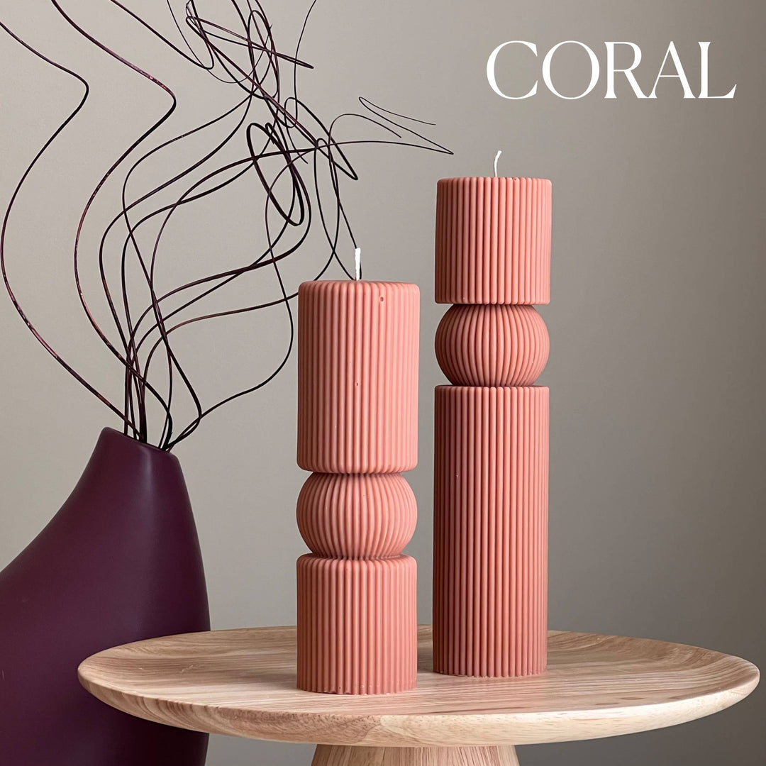 Roman Ribbed Tall Pillar Candle Set: Cream / Unscented / Small