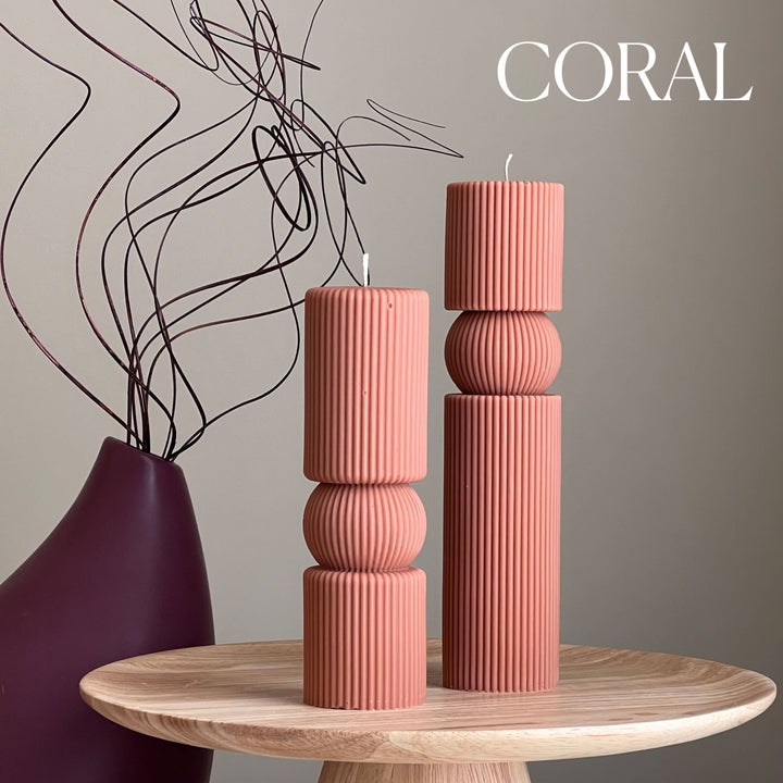 Roman Ribbed Tall Pillar Candle Set: Cream / Unscented / Big