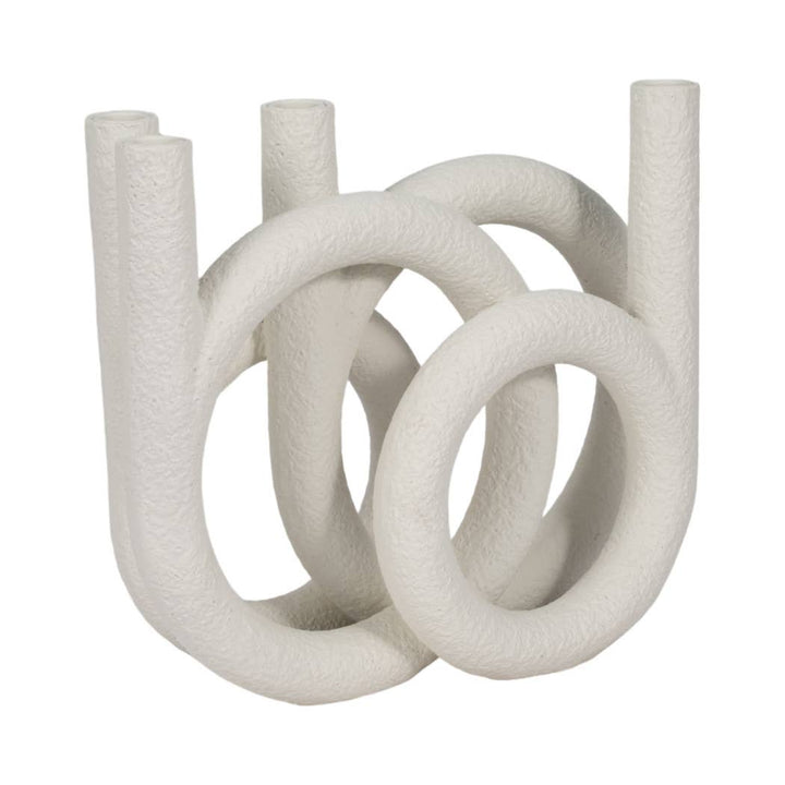Candle Holder - White Polyresin Twisted Ring 4-Taper, 12 in.