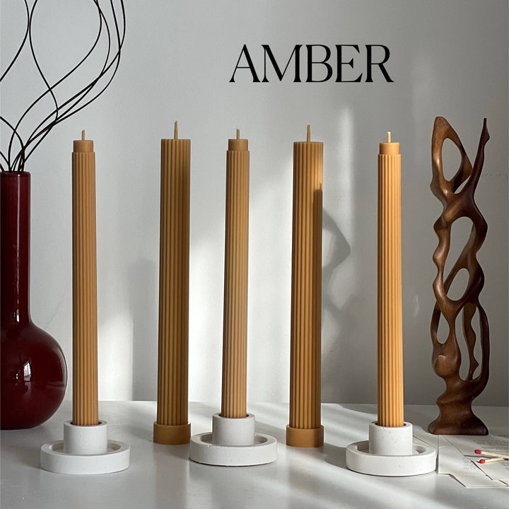 Ribbed Taper Candle: Cream / Thin