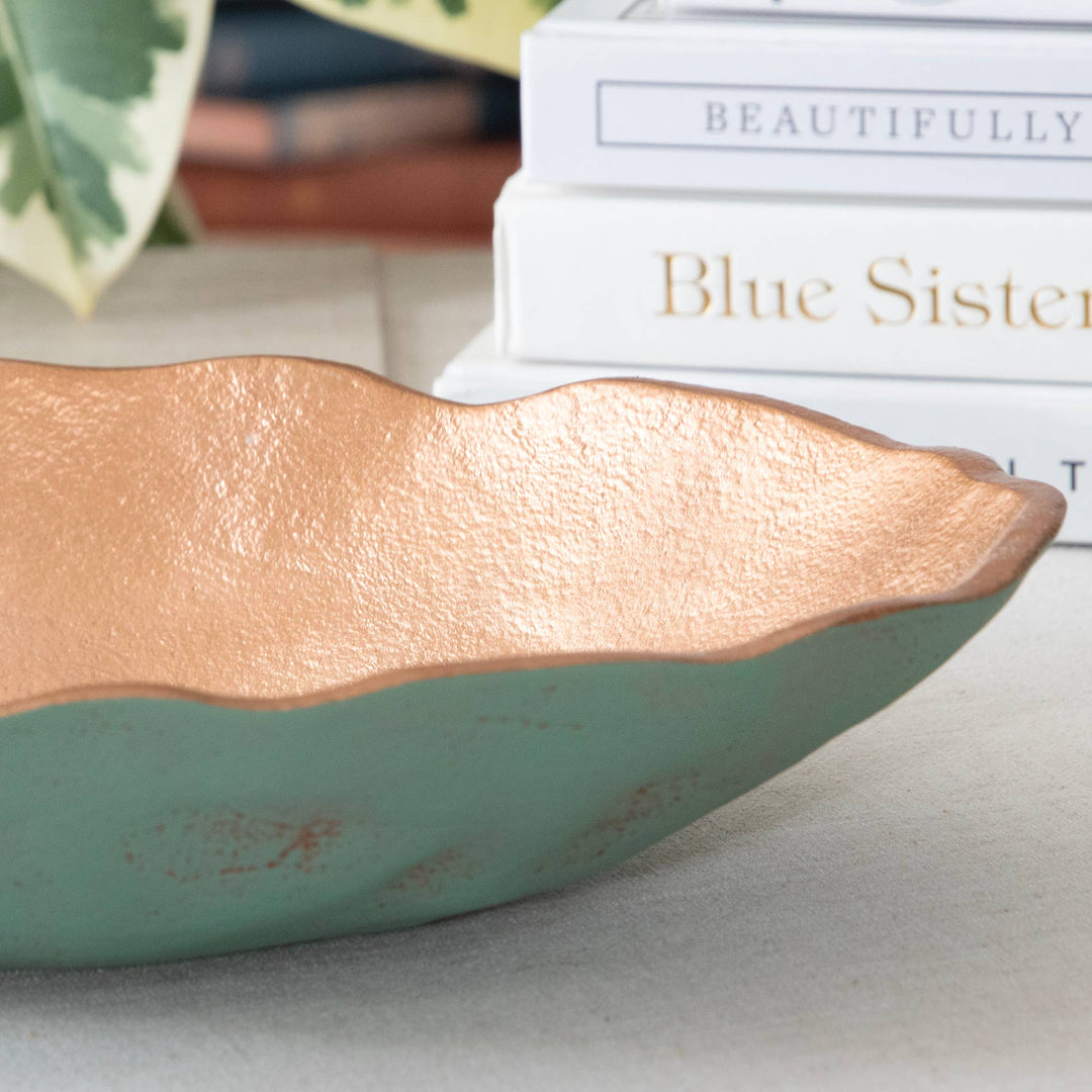 Set of 2 Turquoise Copper Metal Decorative Oval Bowls