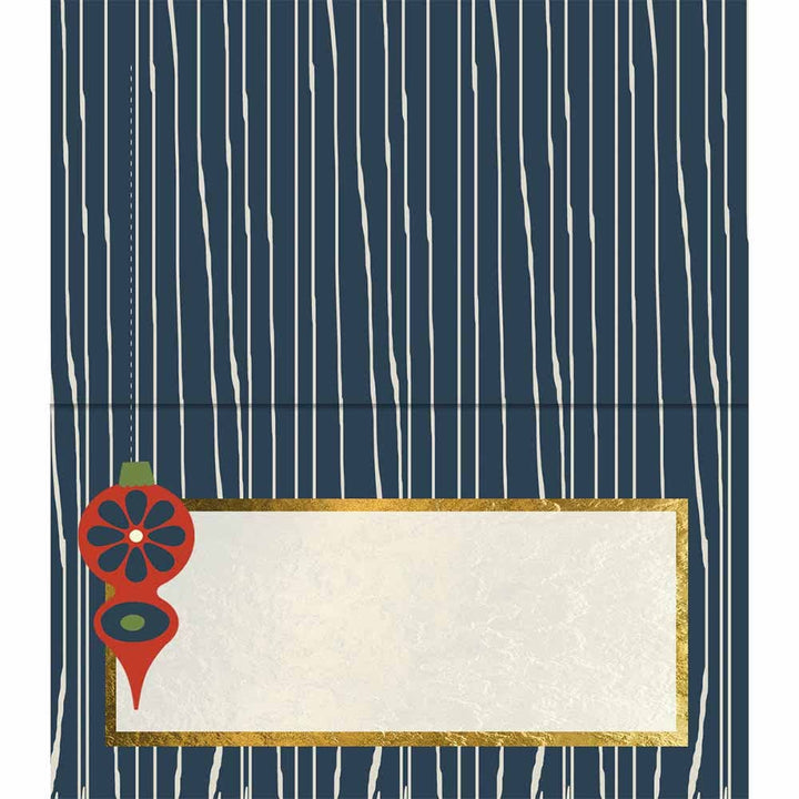 Retro Ornament Navy Stripe Folded Holiday Place Card