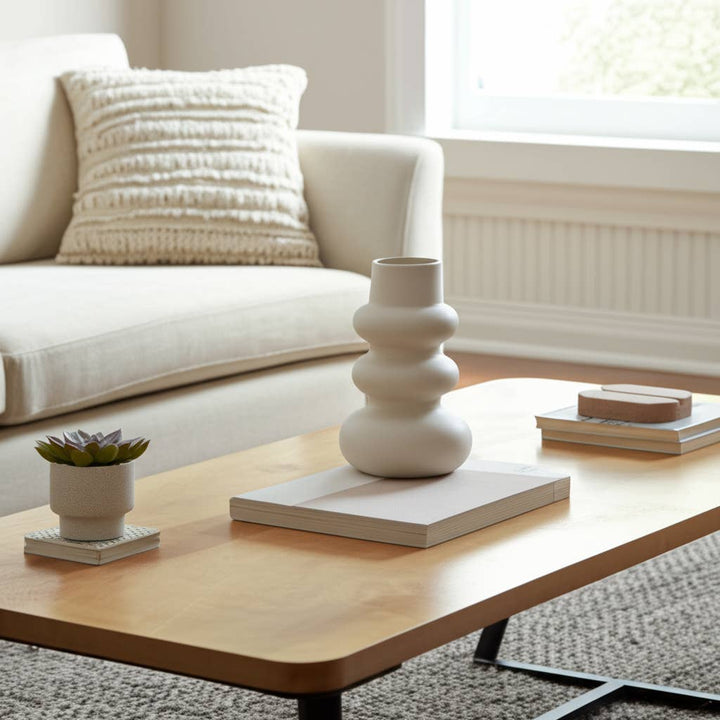 Decorative Vase - Ivory Ceramic Stacked Spheres, 10 in.