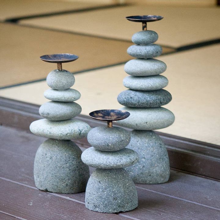 Rock Cairn Candle Holder: Quintuple 10"H