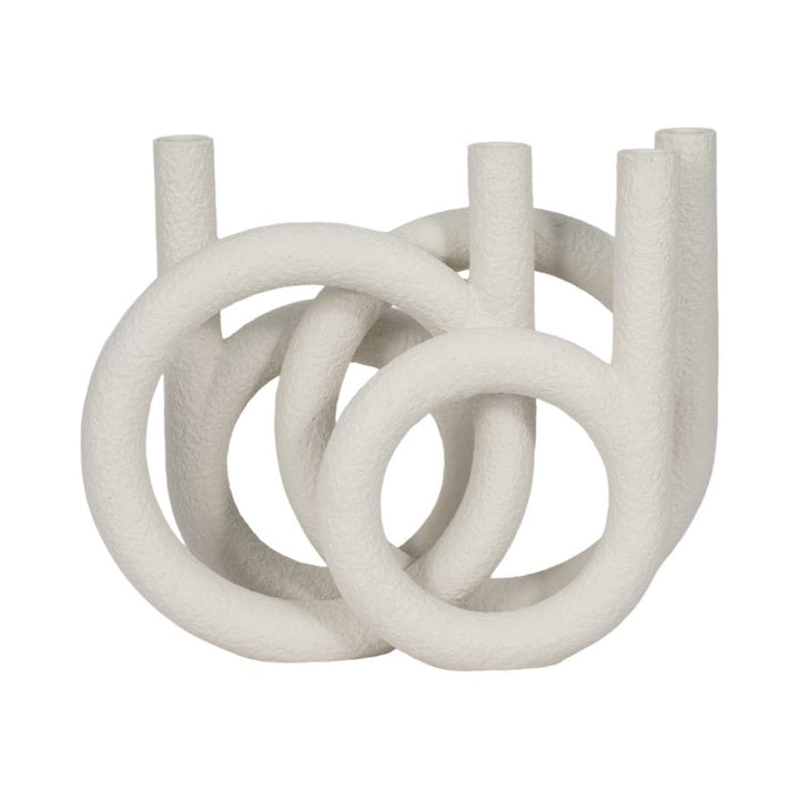Candle Holder - White Polyresin Twisted Ring 4-Taper, 12 in.