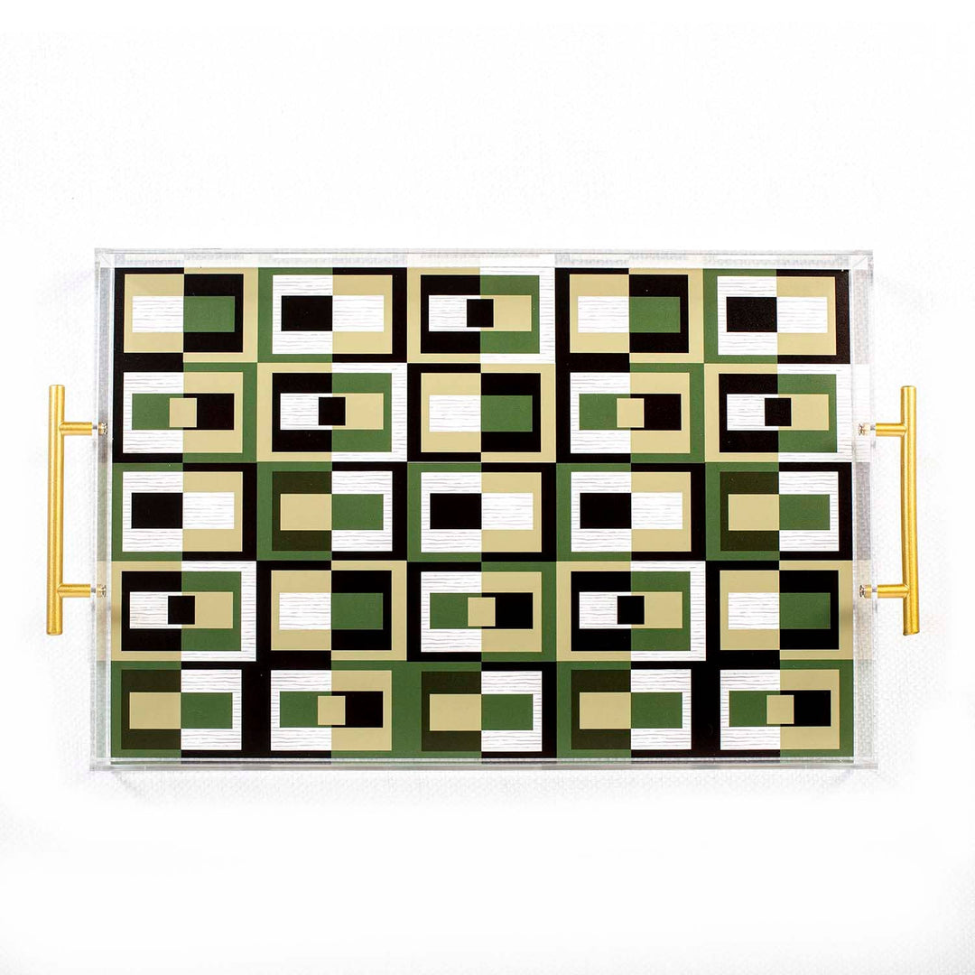 Green Square in Rectangle Acrylic Tray with Gold Handle