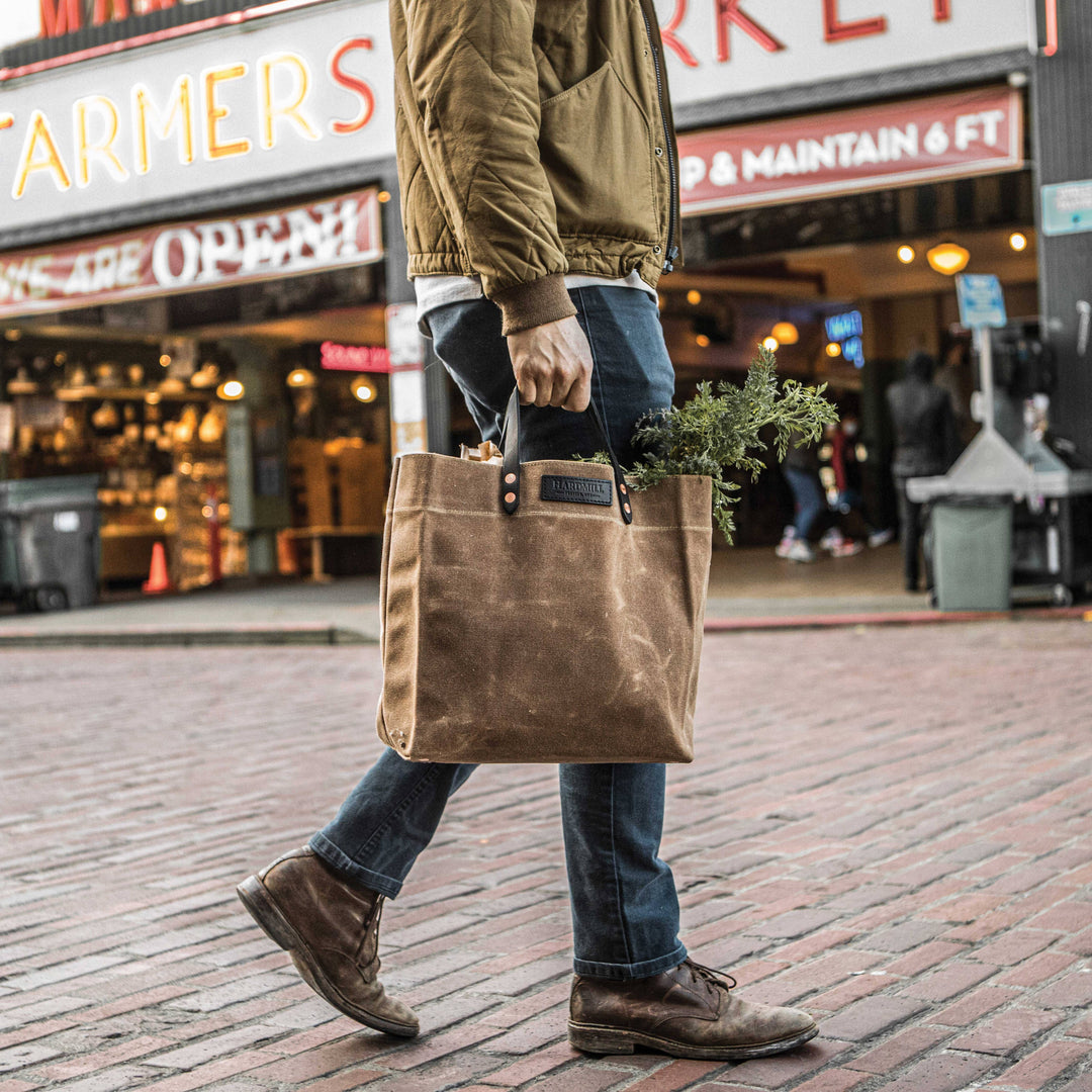 Waxed Canvas Grocery Tote: Charcoal