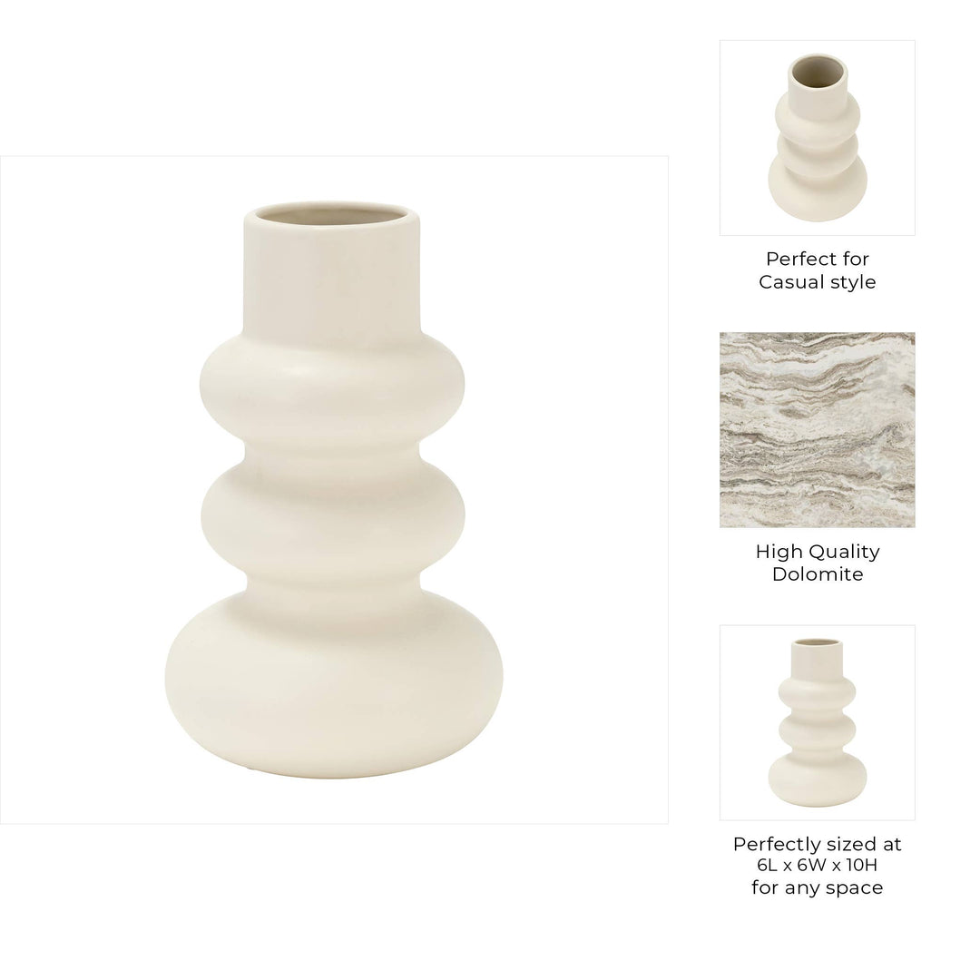 Decorative Vase - Ivory Ceramic Stacked Spheres, 10 in.